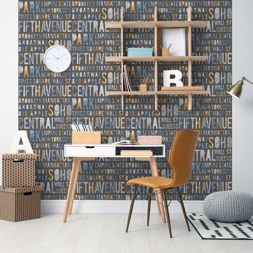 New York Typo Wallpaper - Grey room view