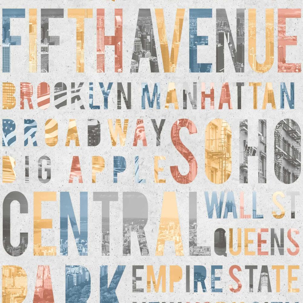 New York Typo Wallpaper - Light Grey pattern