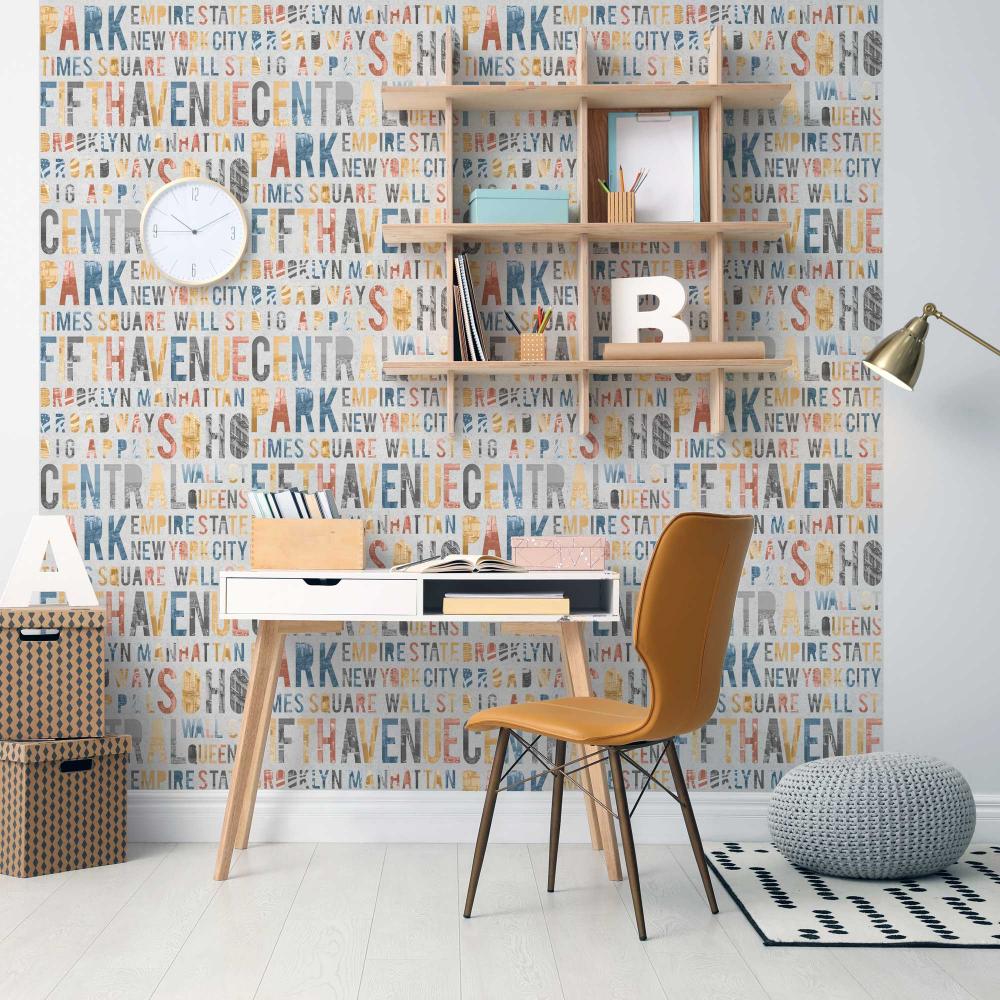 New York Typo Wallpaper - Light Grey room view