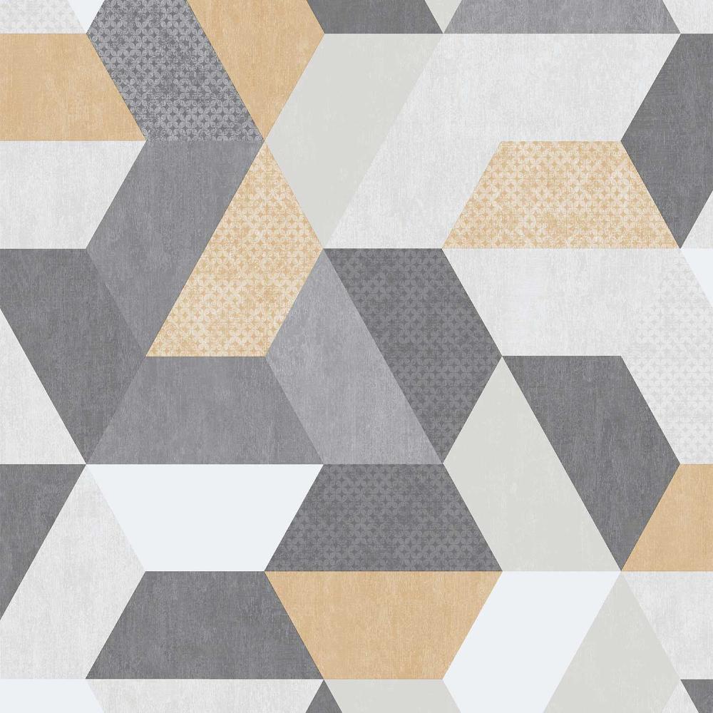 Loft Geometric Wallpaper - Yellow and Greys pattern
