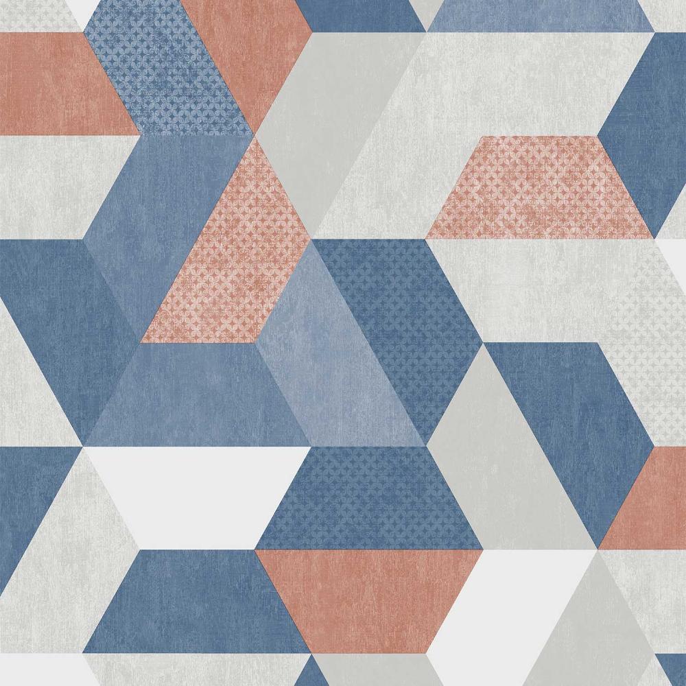 Loft Geometric Wallpaper - Blue and Greys pattern
