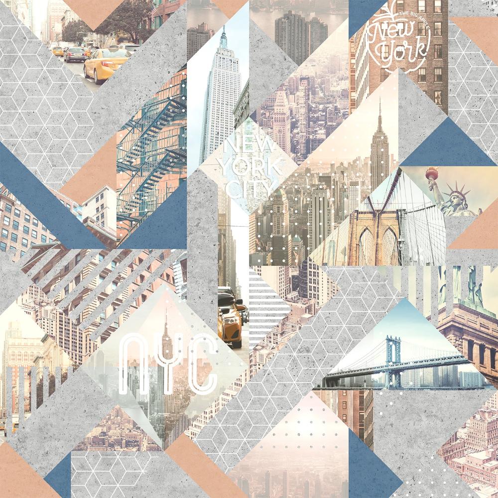 NYC Geo Collage Wallpaper - Peach pattern