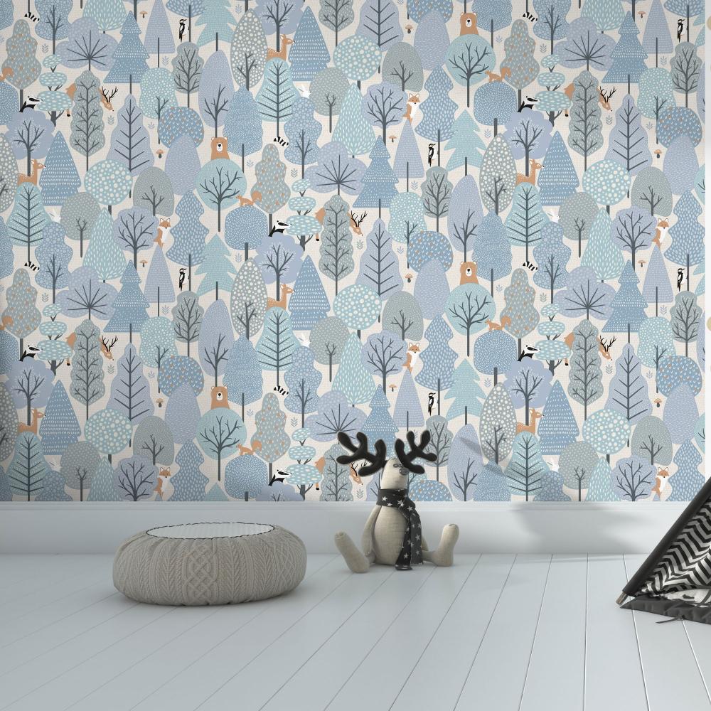 Enchanted Forest Wallpaper - Sky Blue room view