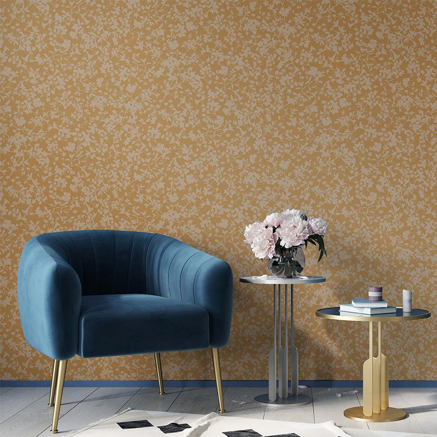 Shimmering Floral Canopy (on Foil) Wallpaper - Yellow room view