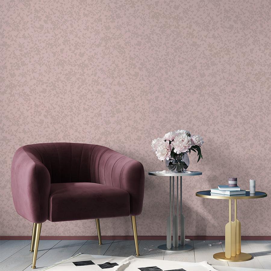 Shimmering Floral Canopy (on Foil) Wallpaper - Purple room view