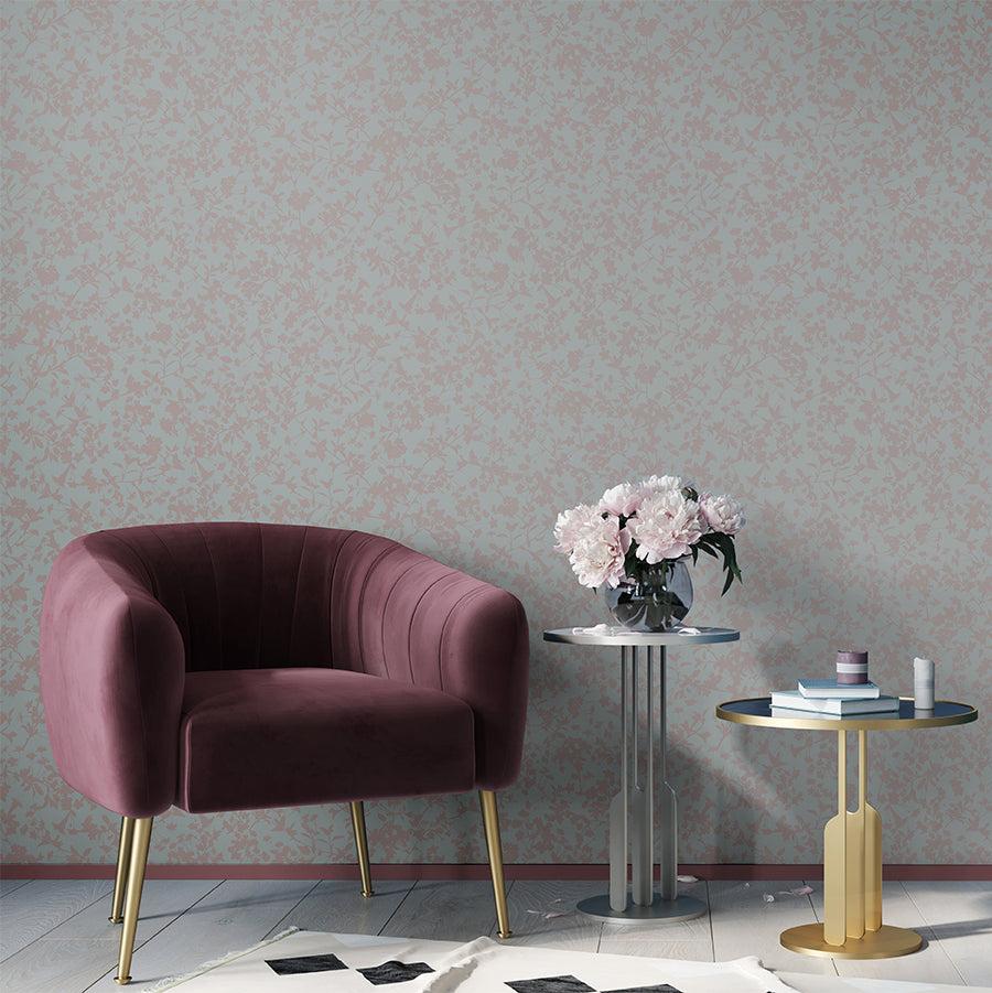 Shimmering Floral Canopy (on Foil) Wallpaper - Pink room view