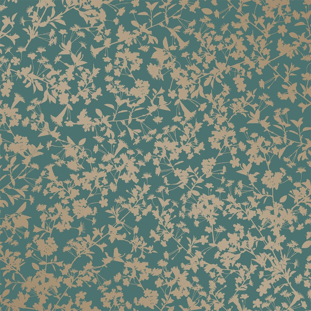 Shimmering Floral Canopy (on Foil) Wallpaper - Dark Green pattern