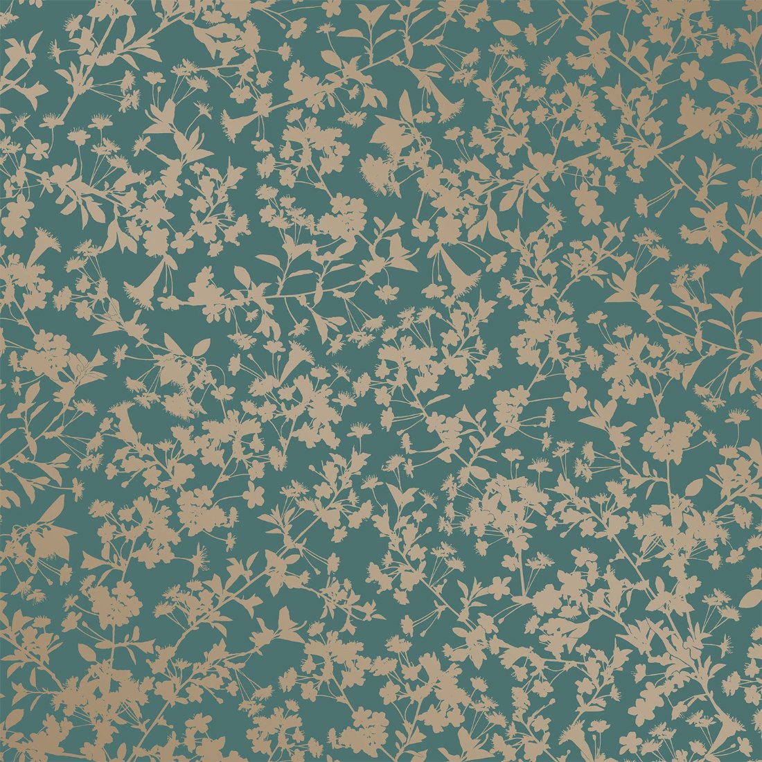 Shimmering Floral Canopy (on Foil) Wallpaper - Dark Green pattern