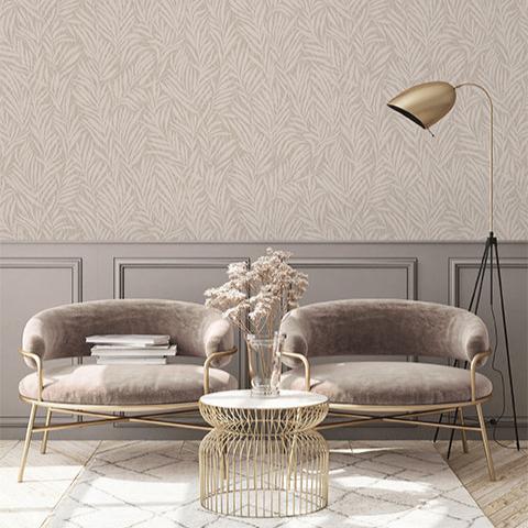 Whispering Leaves Wallpaper - Beige room view