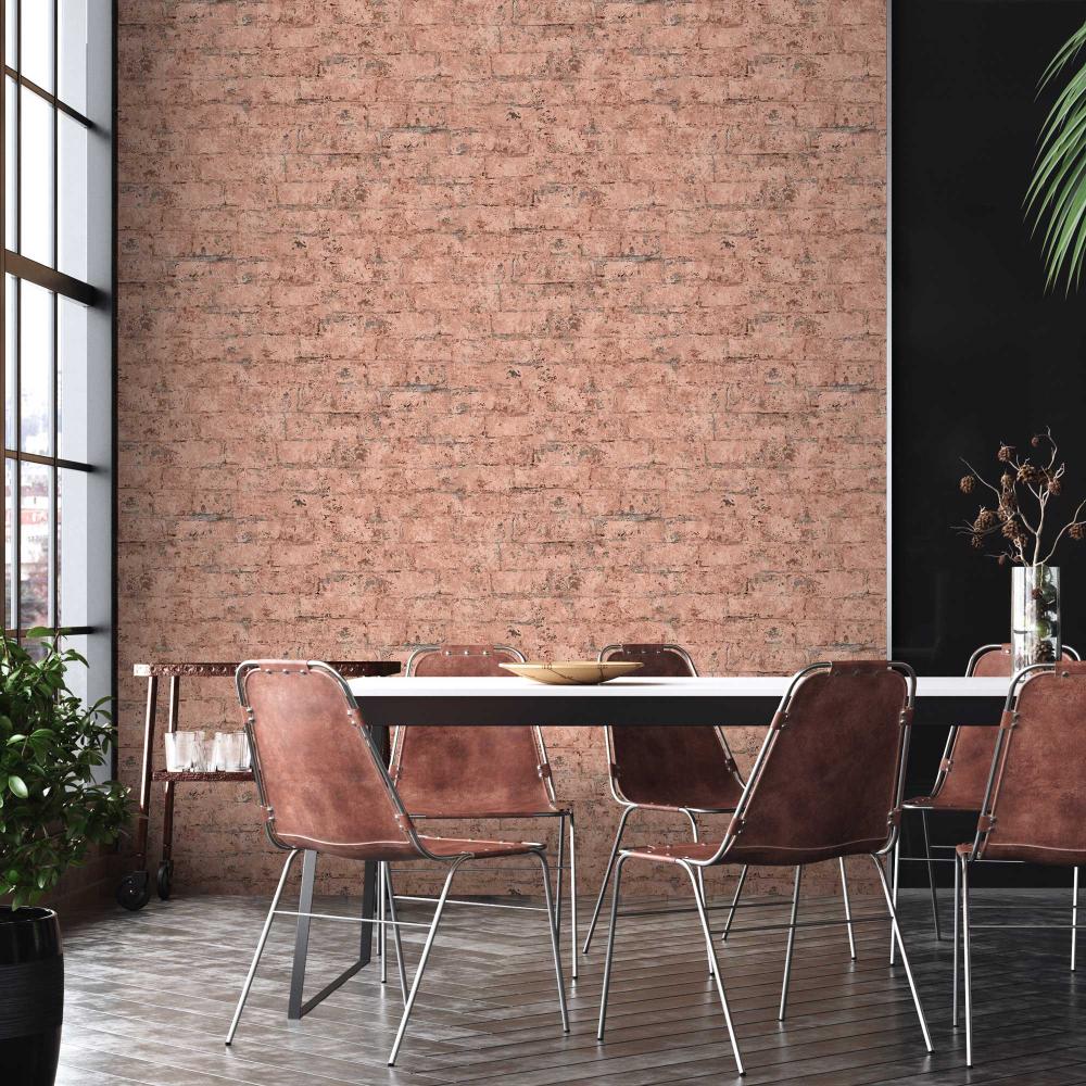 Distressed Bricks Wallpaper - Rust room view