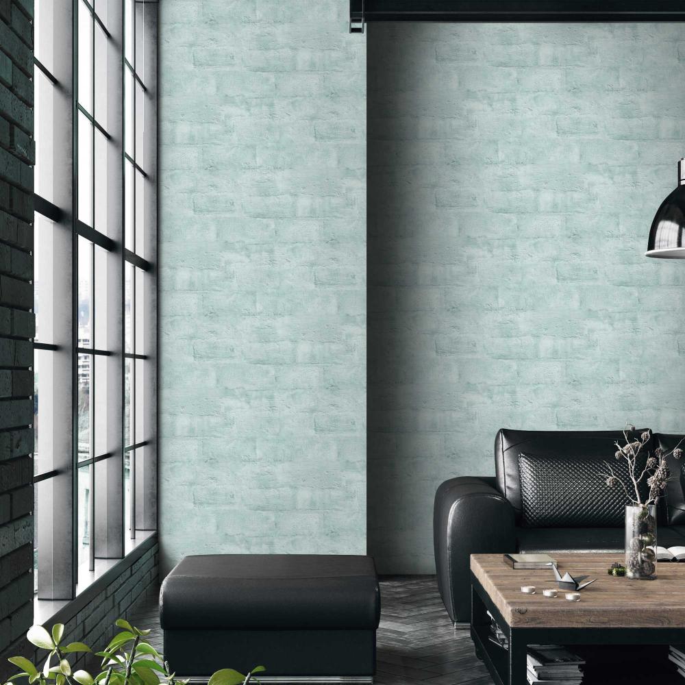 Painted Loft Bricks Wallpaper - Aqua room view