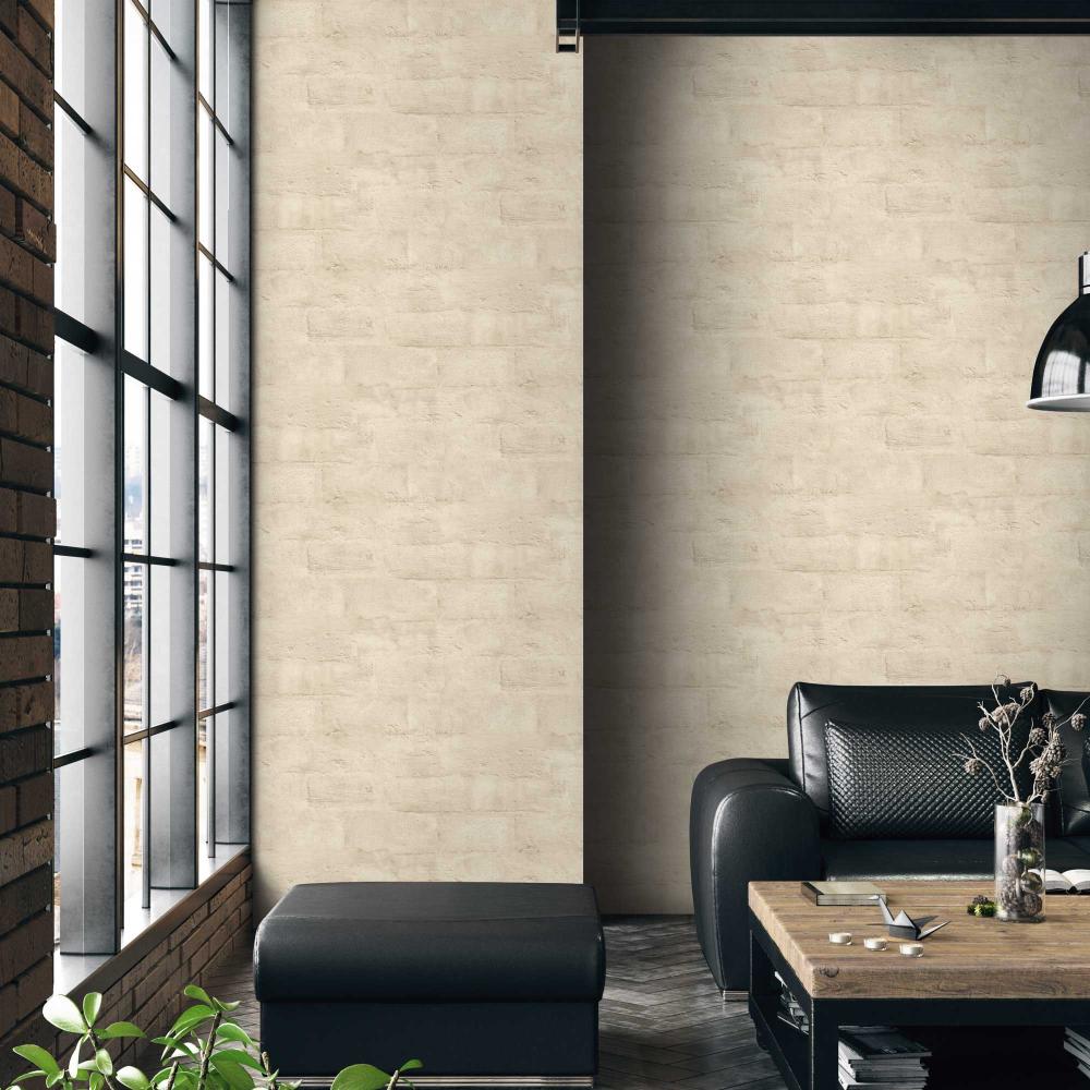 Painted Loft Bricks Wallpaper - Beige room view