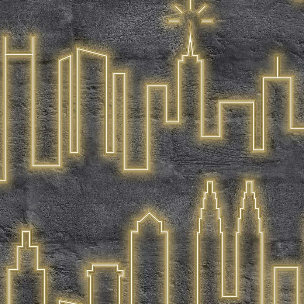 Neon City Skyline Wallpaper - Yellow pattern