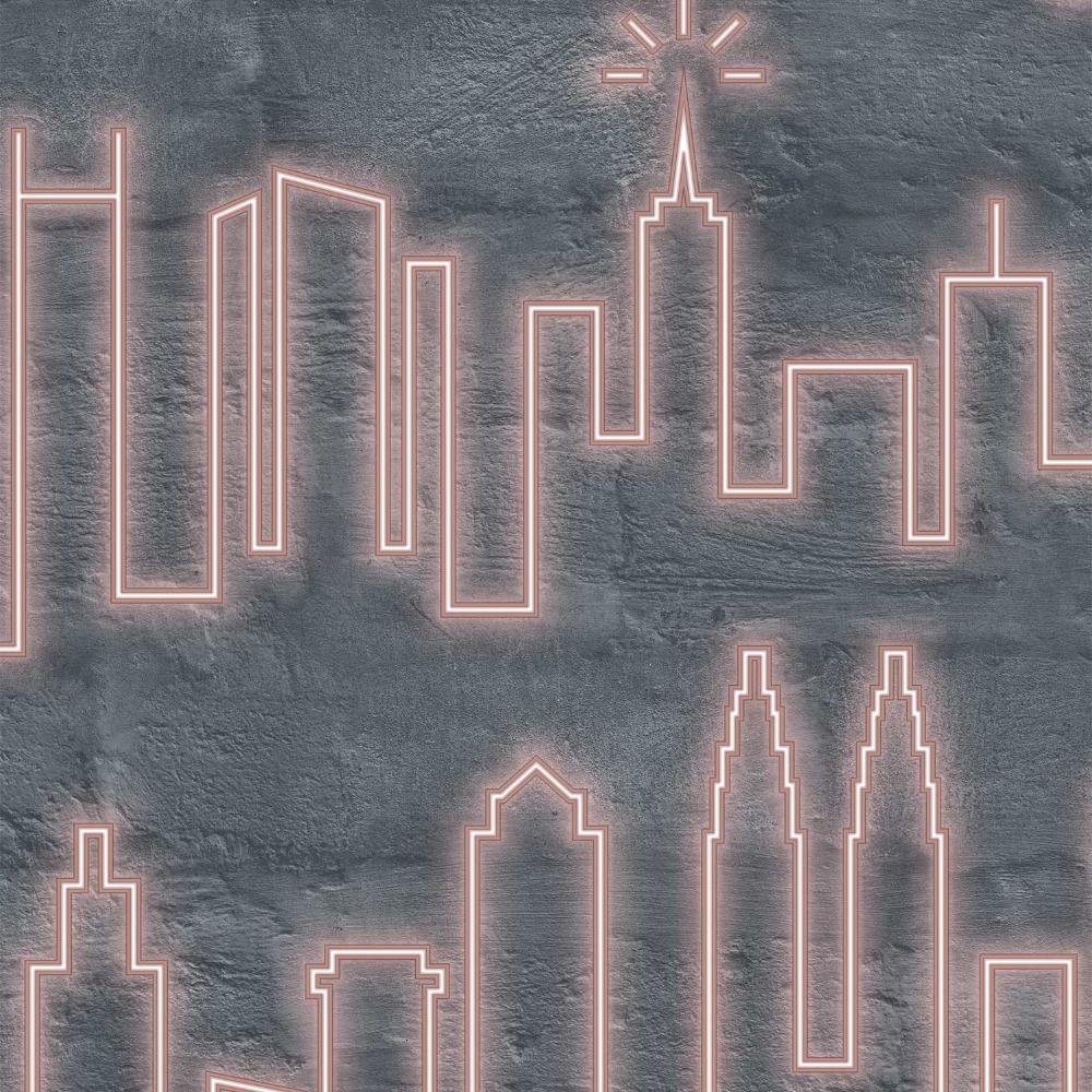 Neon City Skyline Wallpaper - Pink pattern