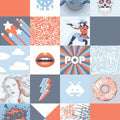Pop Art Patchwork Wallpaper - Blue pattern