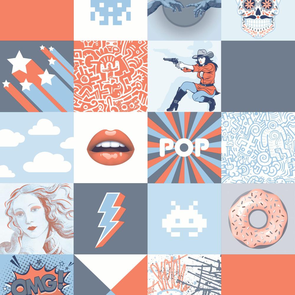 Pop Art Patchwork Wallpaper - Blue pattern