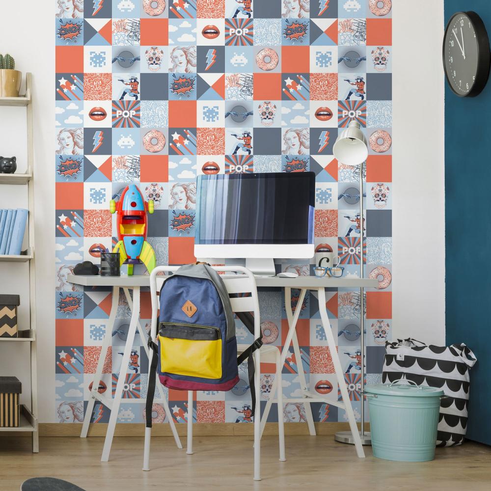Pop Art Patchwork Wallpaper - Blue room view