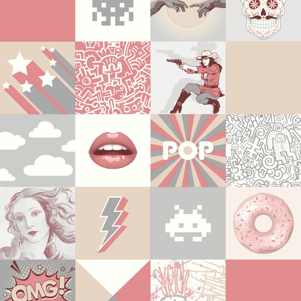 Pop Art Patchwork Wallpaper - Pink pattern