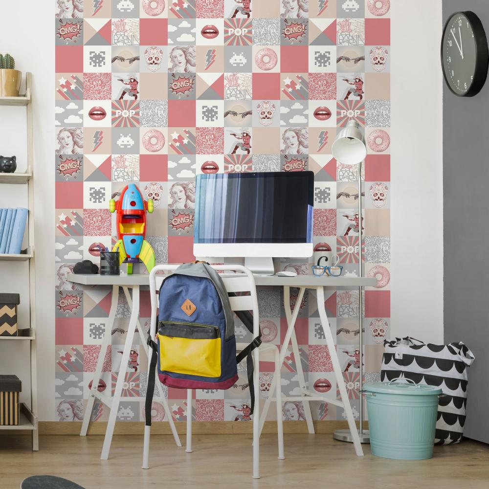 Pop Art Patchwork Wallpaper - Pink room view
