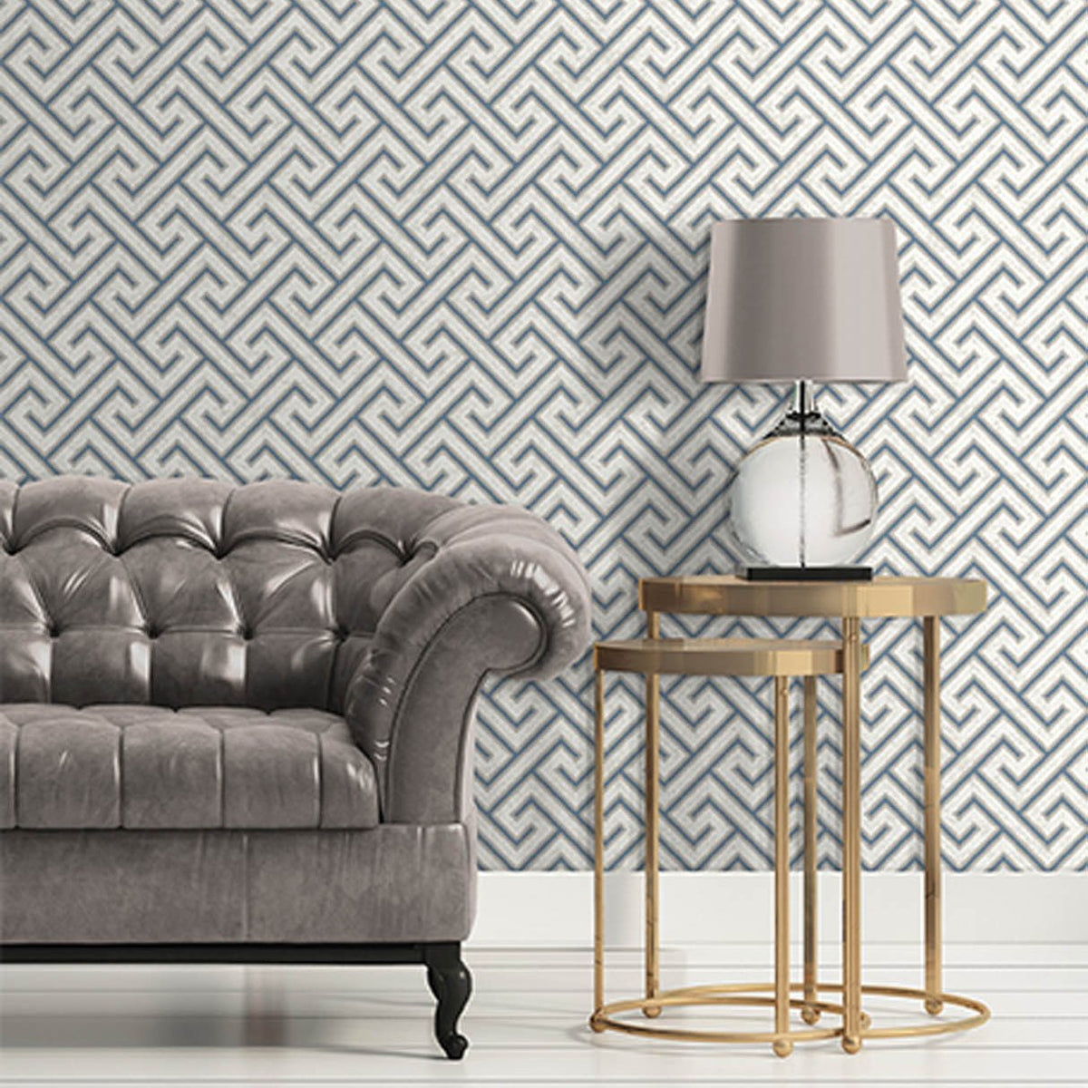 Greek Key XL Wallpaper - Blue room view