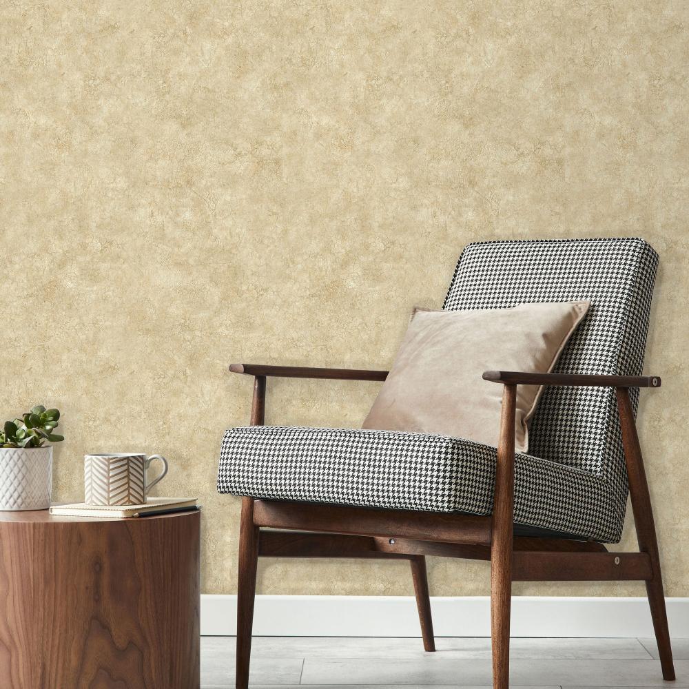Embossed Crackled Texture Wallpaper - Earthy Yellow room view
