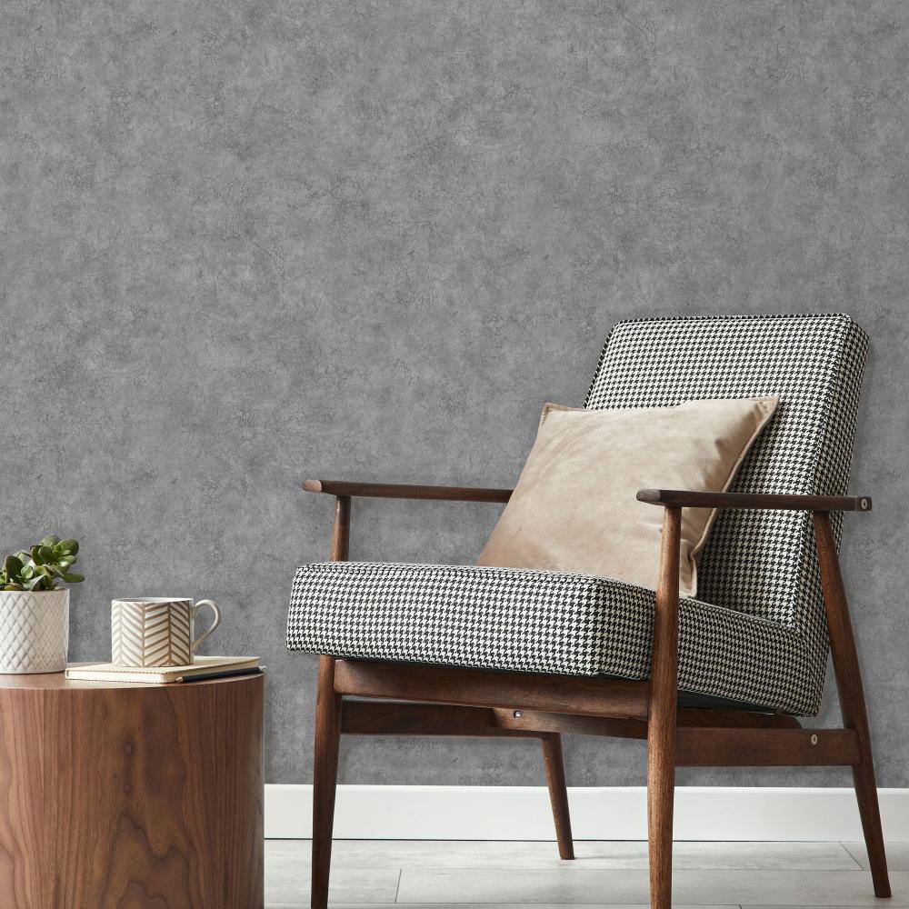 Embossed Crackled Texture Wallpaper - Grey room view