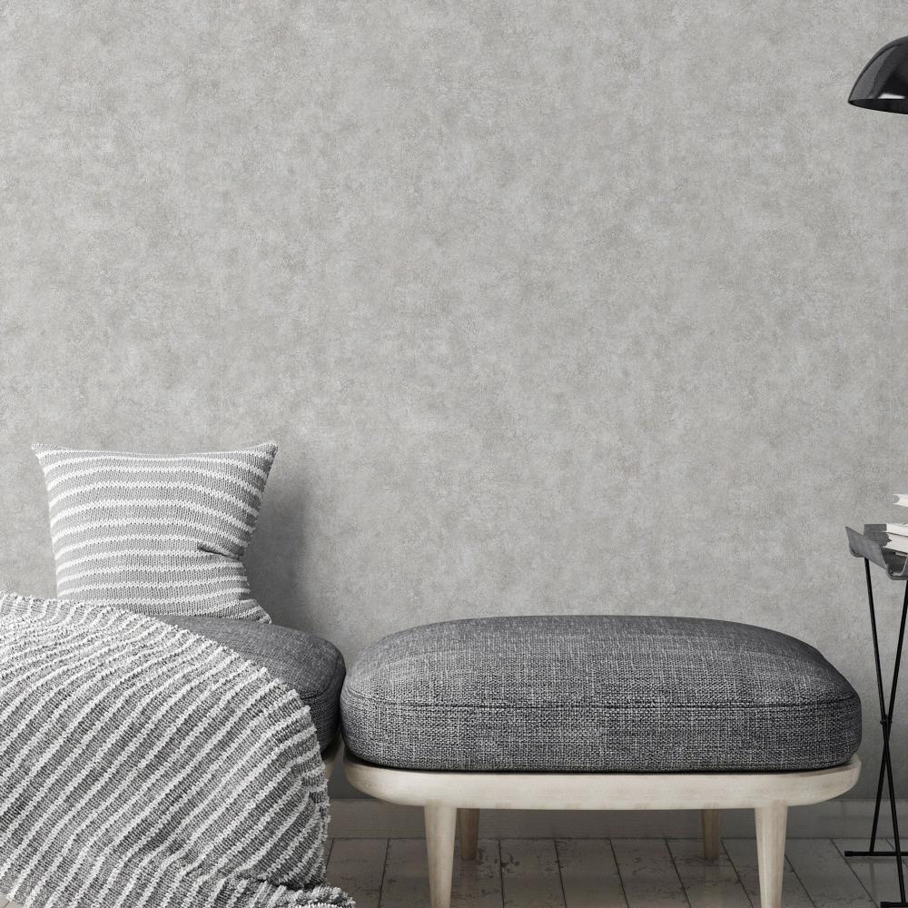 Embossed Crackled Texture Wallpaper - Light Grey room view