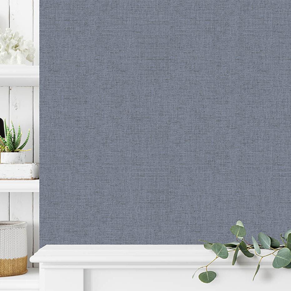 Luxe Faux Tweed Textile Texture Wallpaper - Blue room view