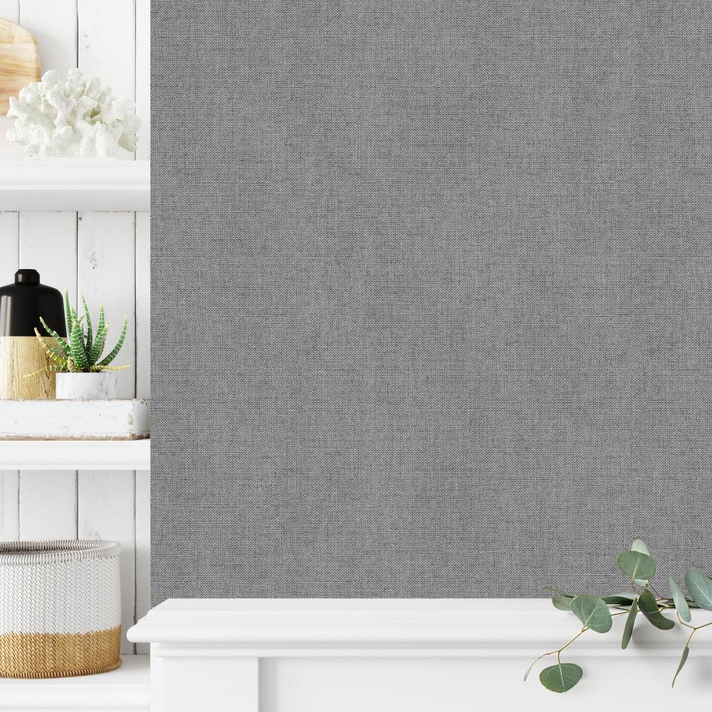 Luxe Faux Tweed Textile Texture Wallpaper - Anthracite room view