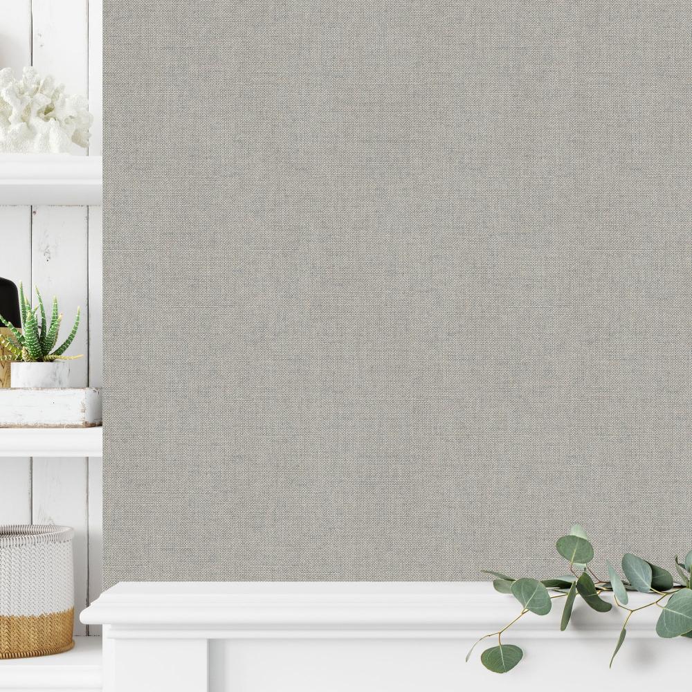 Luxe Faux Tweed Textile Texture Wallpaper - Grey and Beige room view