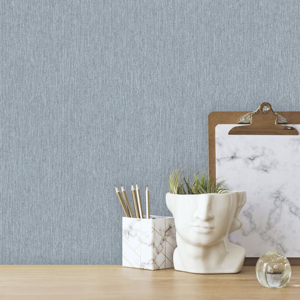 Faux Fine Wool Wallpaper - Blue room view