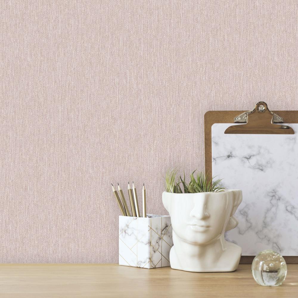 Faux Fine Wool Wallpaper - Pink room view