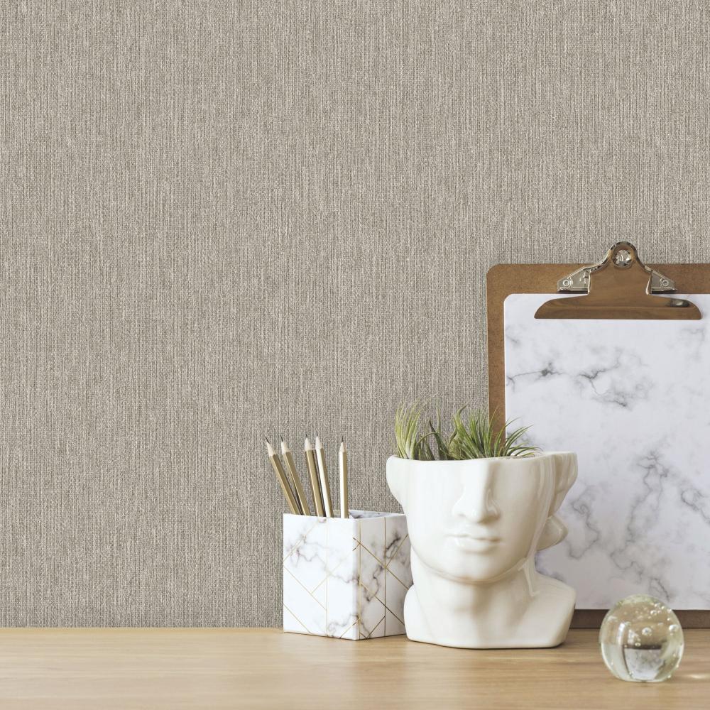 Faux Fine Wool Wallpaper - Taupe room view