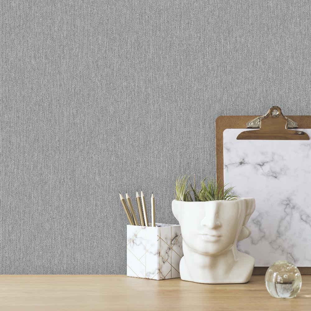 Faux Fine Wool Wallpaper - Mid Grey room view