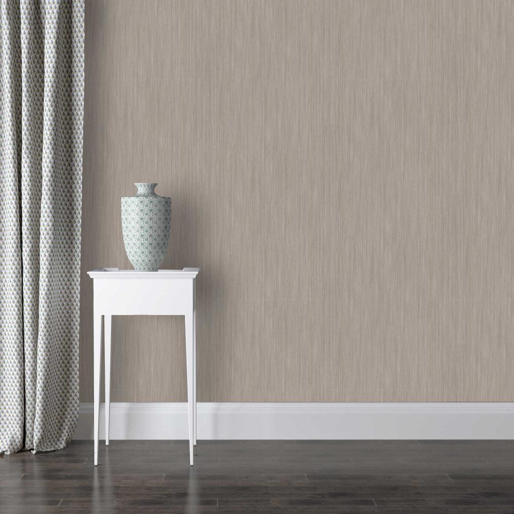 Fine Textured Stria Wallpaper - Taupe room view