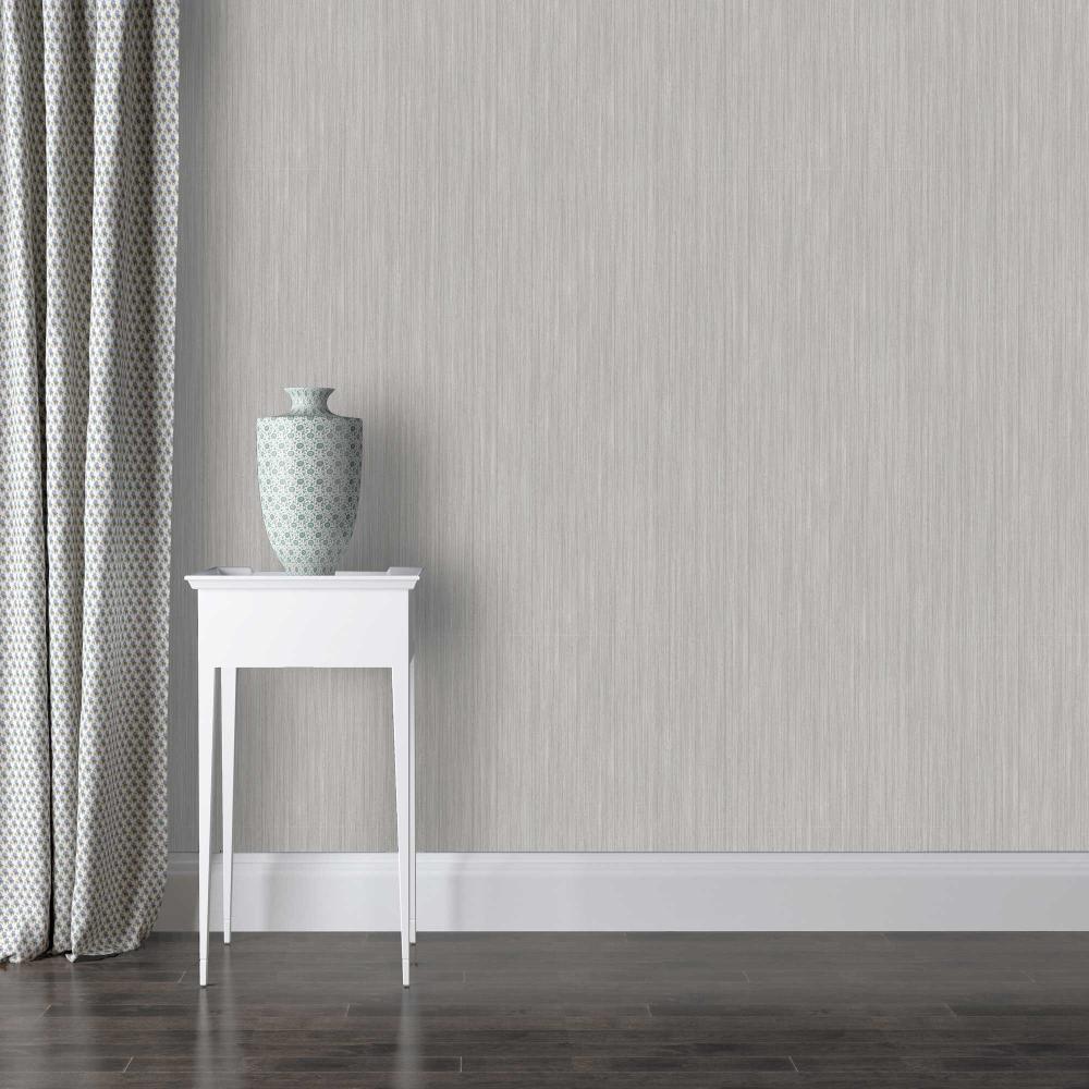 Fine Textured Stria Wallpaper - Grey room view