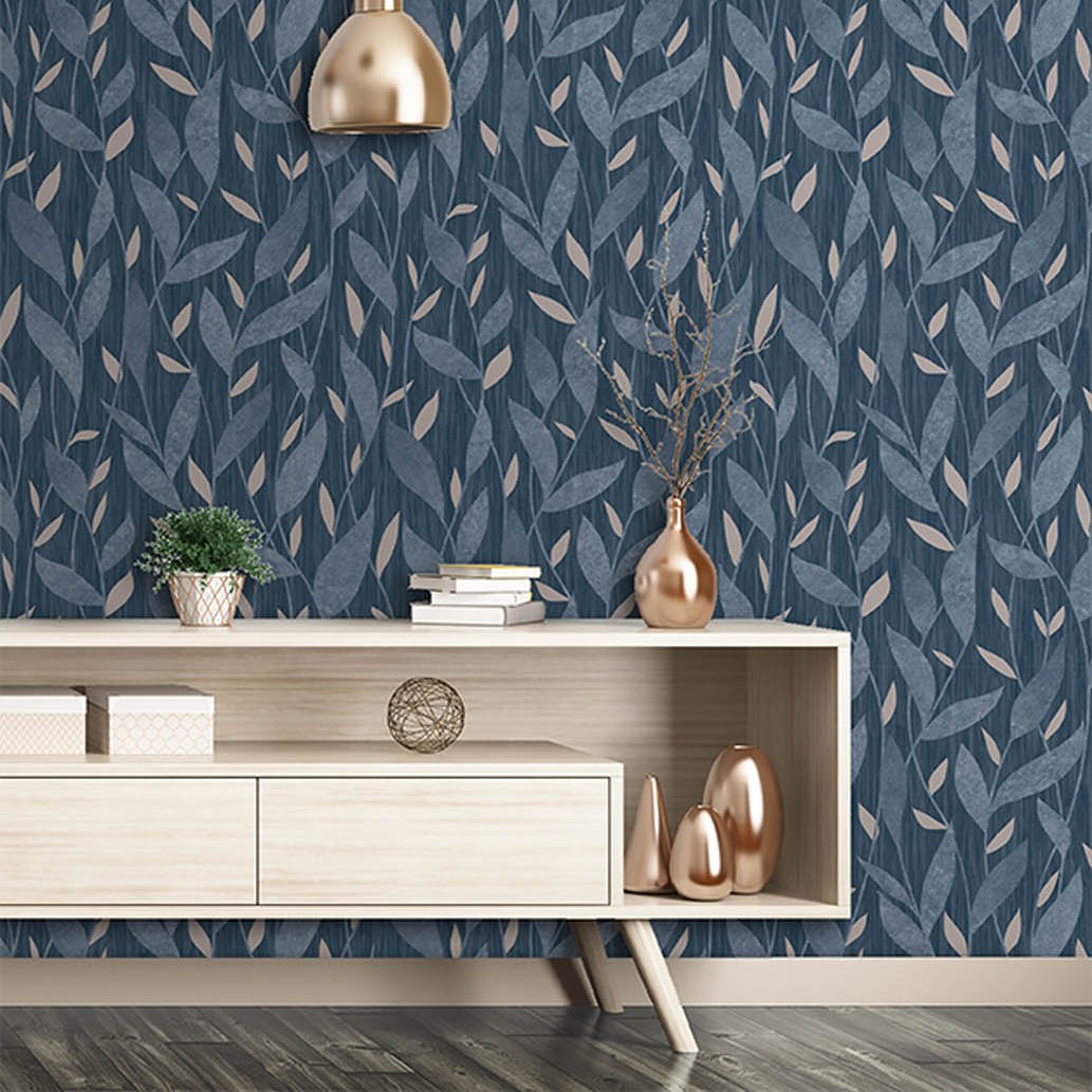 Dancing Leaves Trail Wallpaper - Blue room view