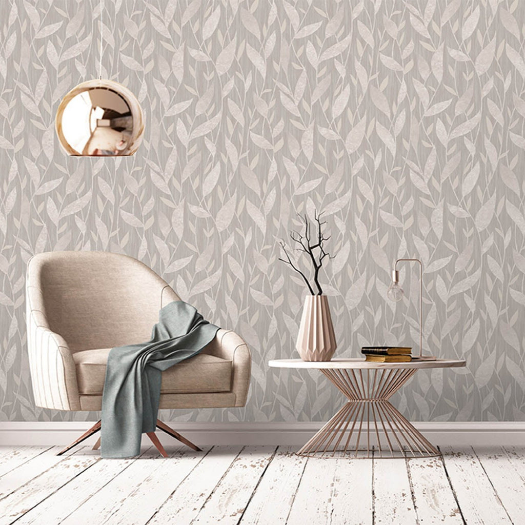 Dancing Leaves Trail Wallpaper - Beige room view
