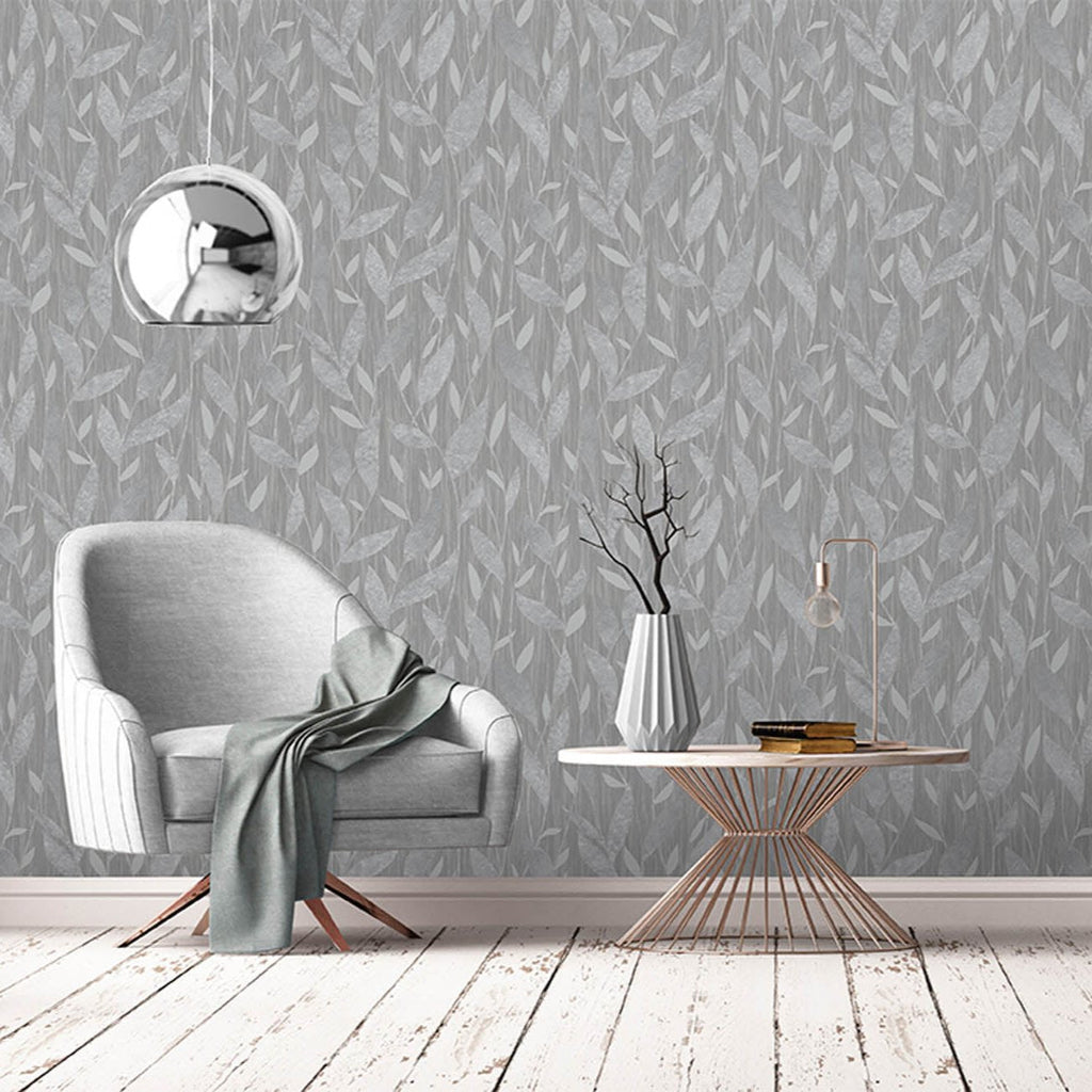 Dancing Leaves Trail Wallpaper - Grey room view