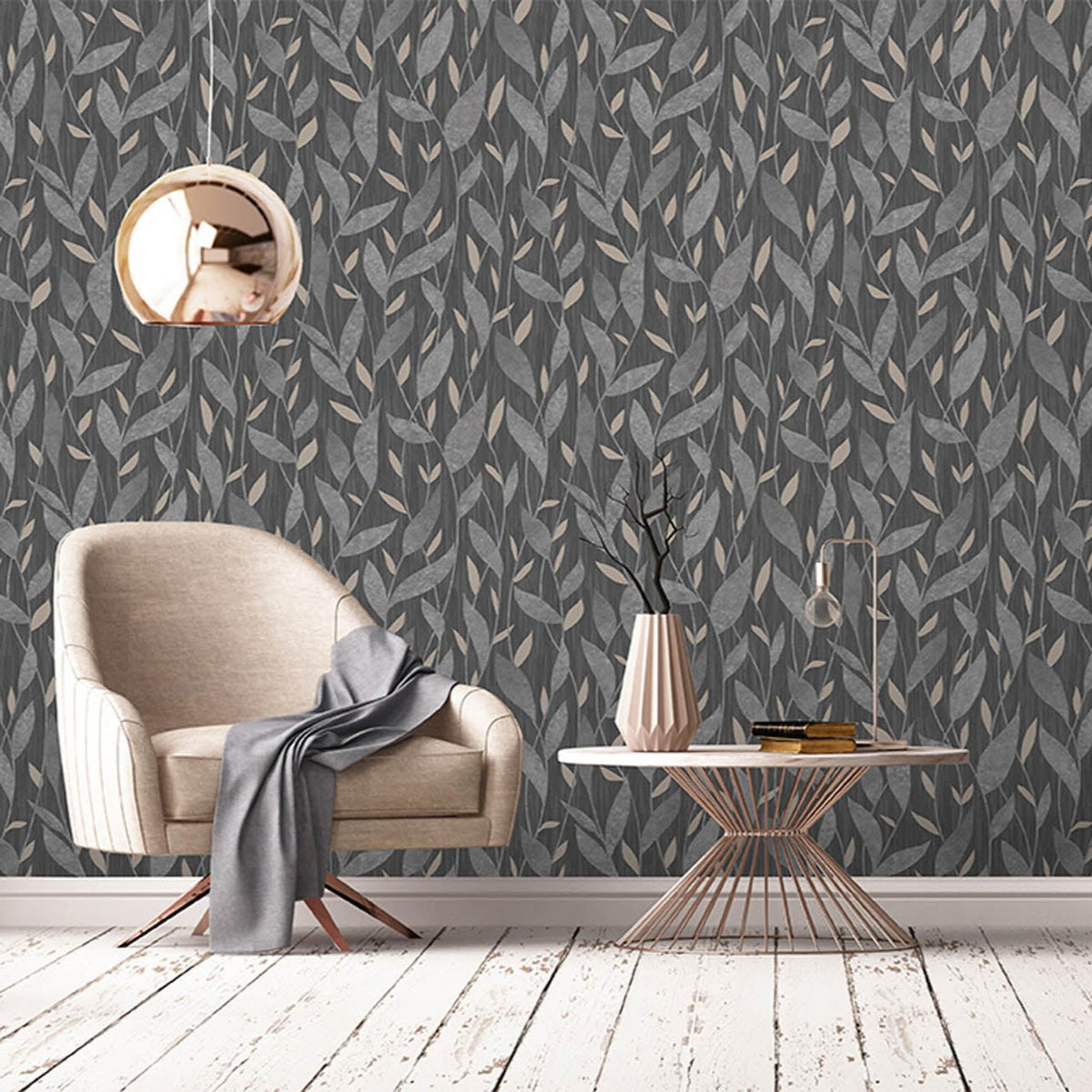 Dancing Leaves Trail Wallpaper - Black room view