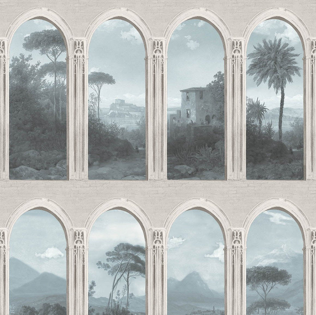 Exotic Vista Archway Wallpaper - Blue pattern