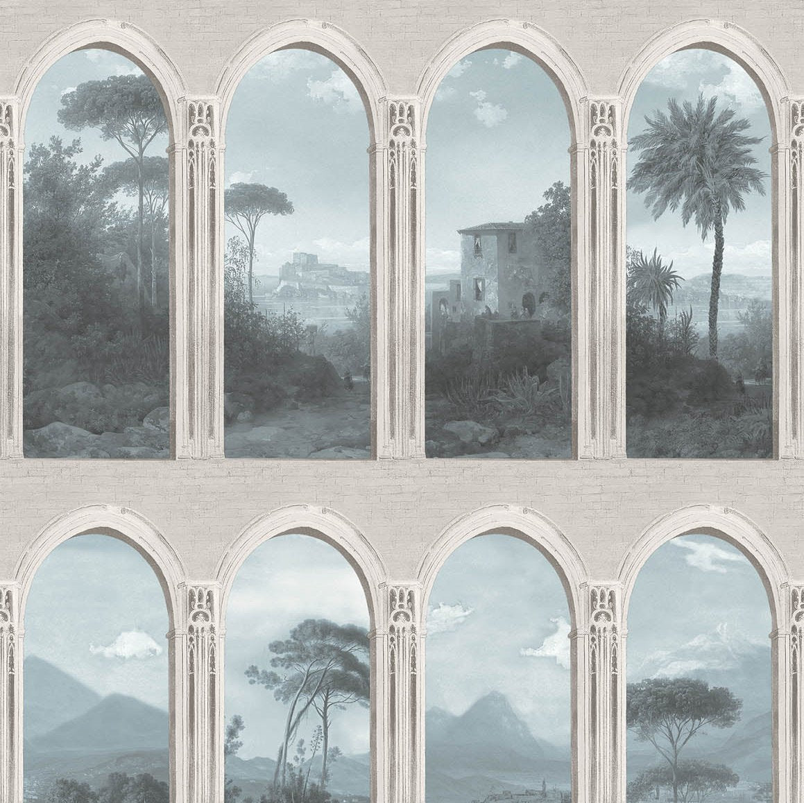 Exotic Vista Archway Wallpaper - Blue pattern