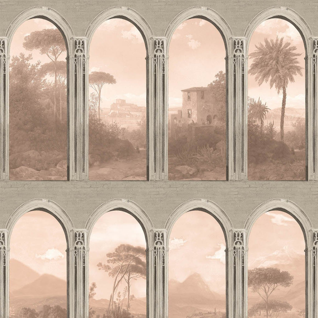 Exotic Vista Archway Wallpaper - Blush pattern