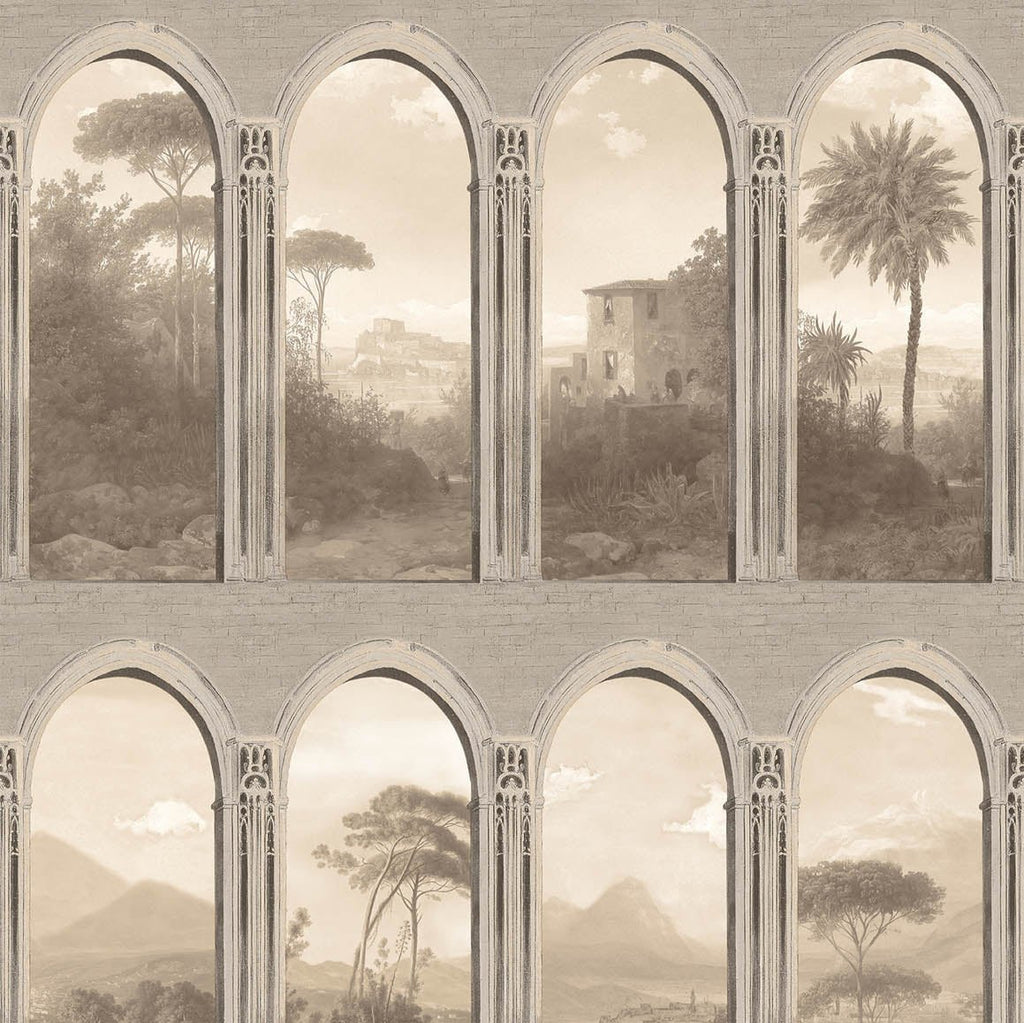 Exotic Vista Archway Wallpaper - Beige pattern