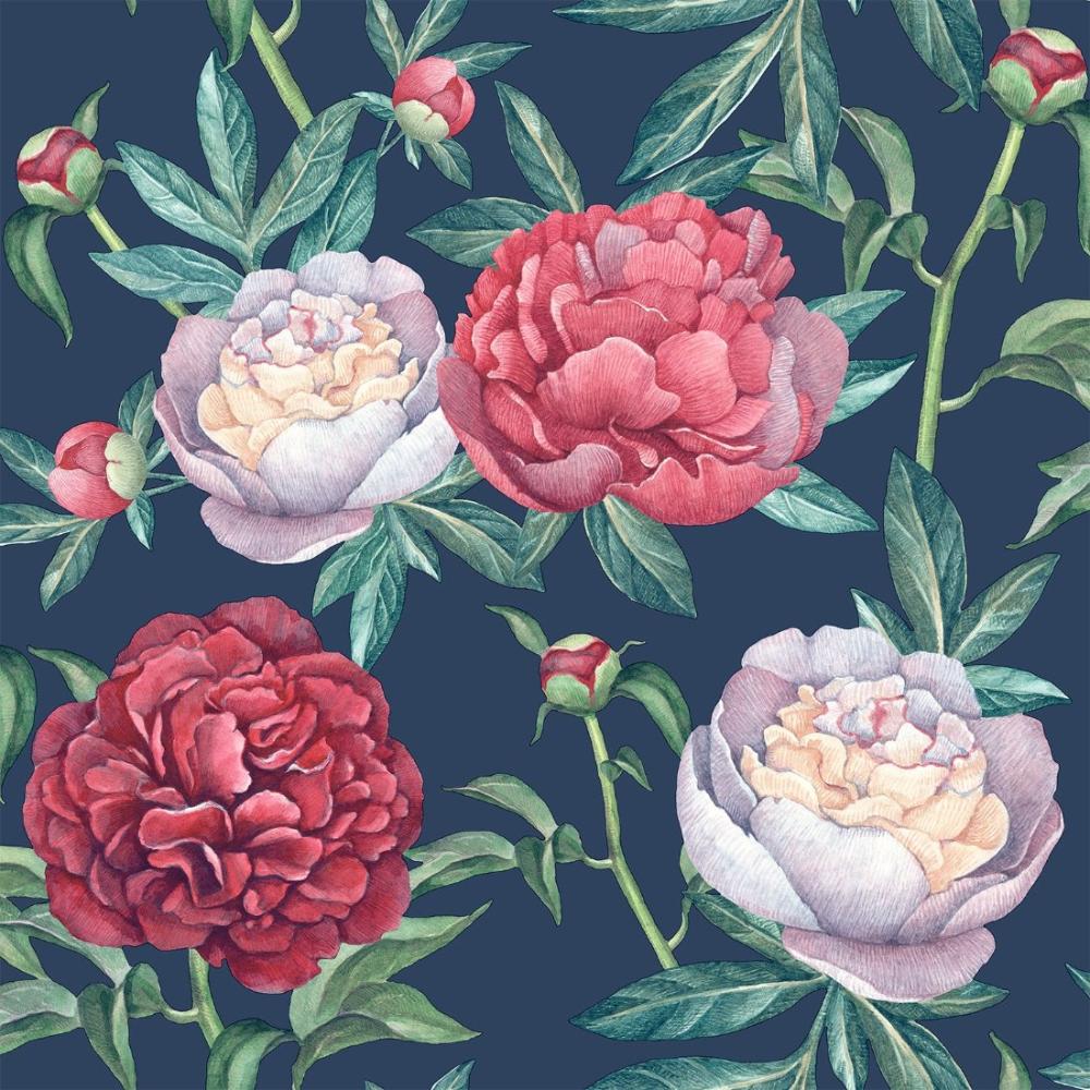 Peony Bloom Wallpaper - Blue pattern