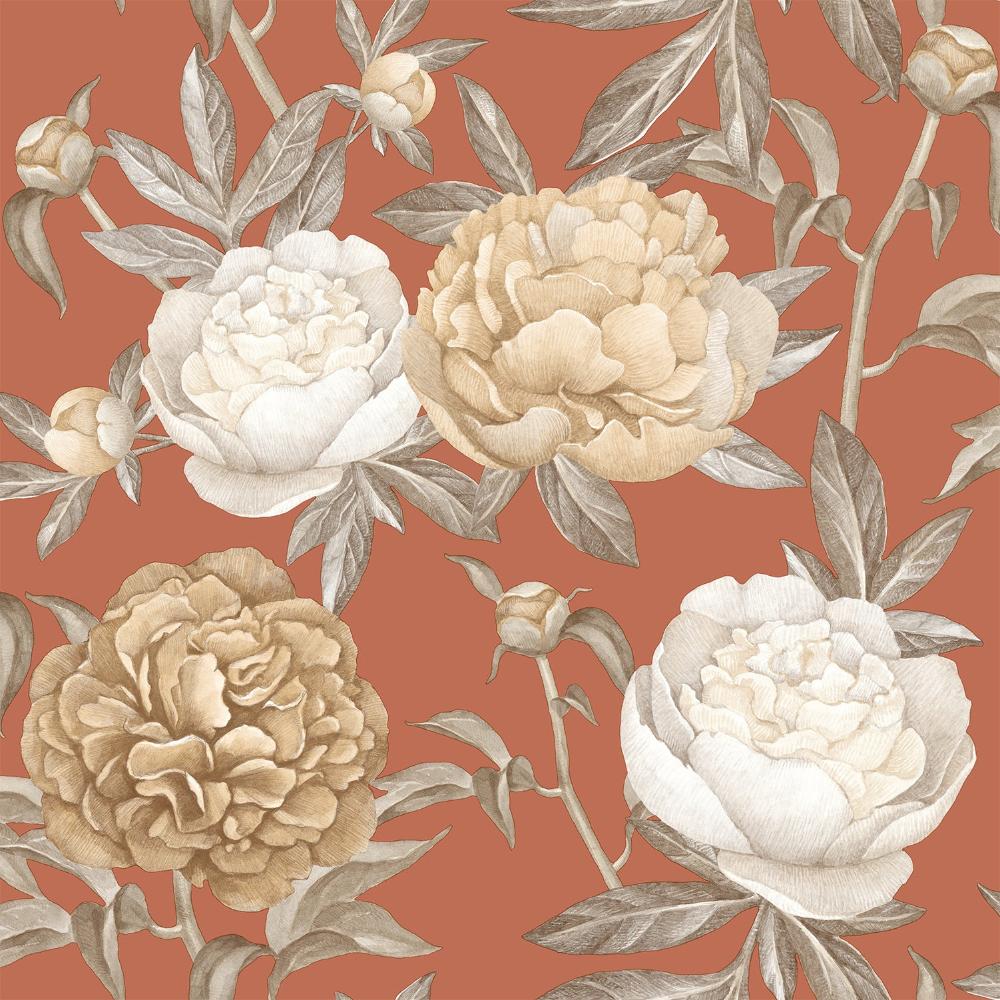 Peony Bloom Wallpaper - Orange pattern