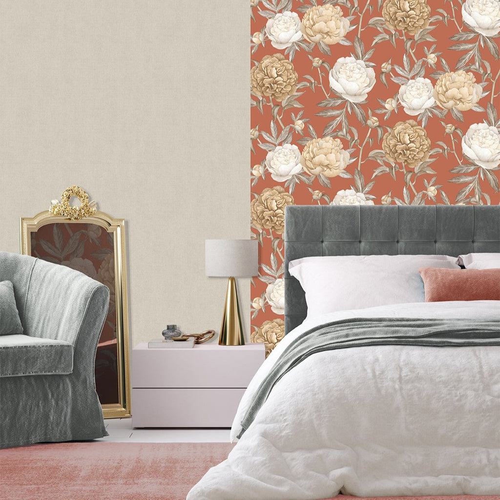 Peony Bloom Wallpaper - Orange room view