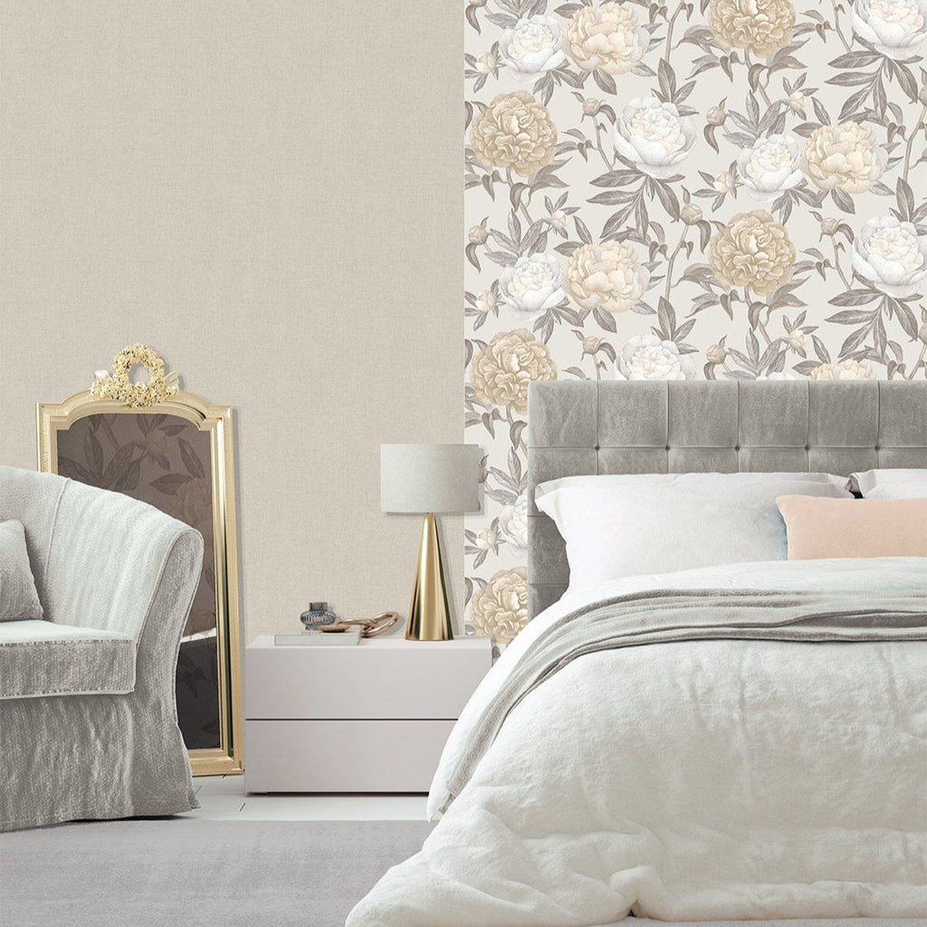 Peony Bloom Wallpaper - Beige room view