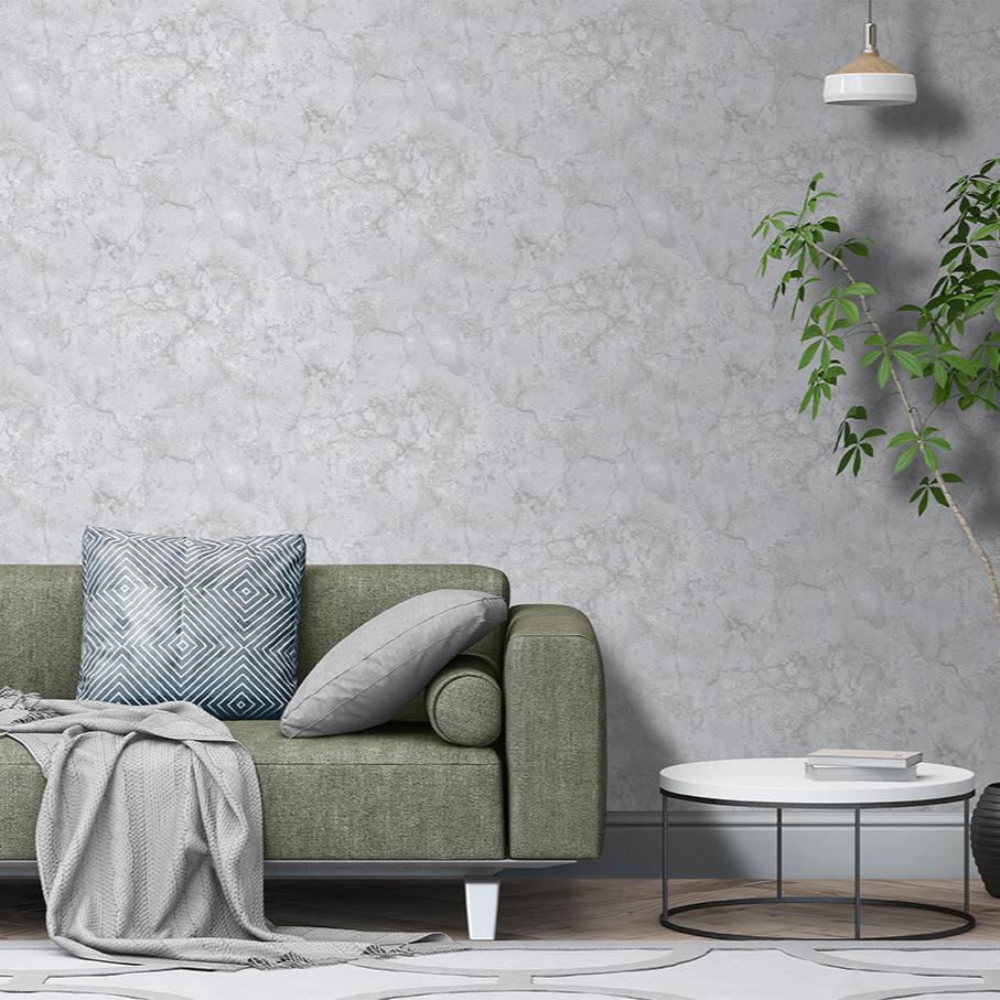 Marble Wallpaper - Light Grey room view