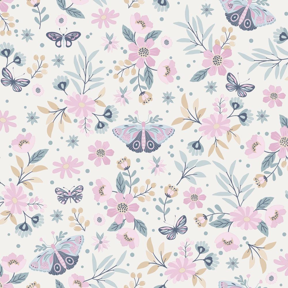Whimsical Meadow Wallpaper - Pink pattern